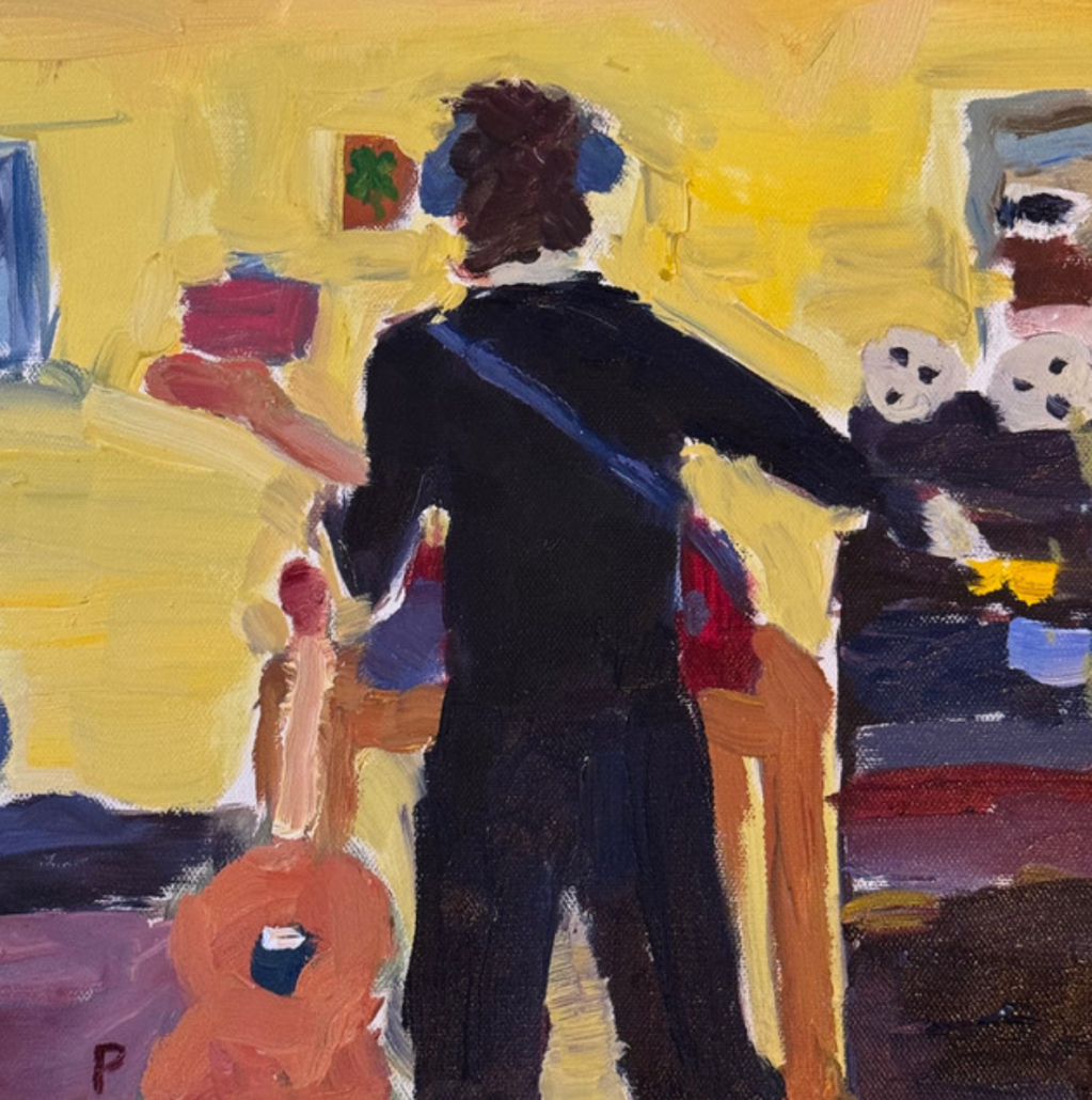 Peter McPoland's album cover for "Big Lucky." A painted image of McPoland stands with his back to the audience.