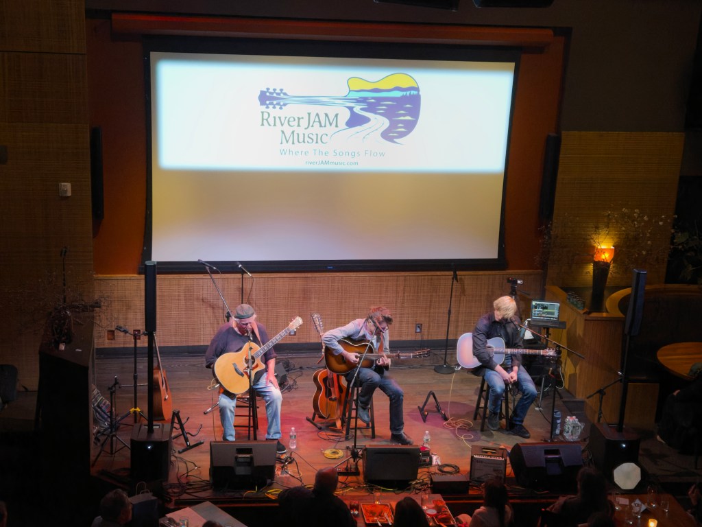 Pat Guadagno, Johnny Kasun, and Luke Brindley at RiverJAM Music's Songs & Stories event